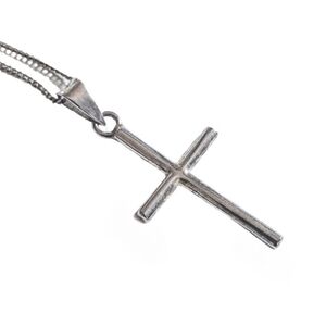 Vintage 925 Sterling Silver Dainty Religious Cross Pendant Necklace Chain